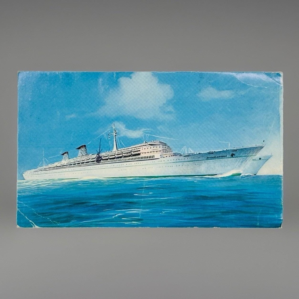 Vintage Italian Line SS Michelangelo Postcard 1965 Ocean Liner Gibraltar Stamp